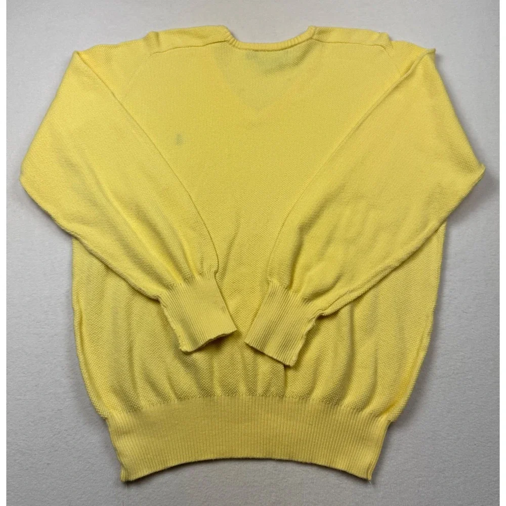 Vintage Polo Ralph Lauren XL Yellow Cotton‎ V-Neck Sweater Made in Britain